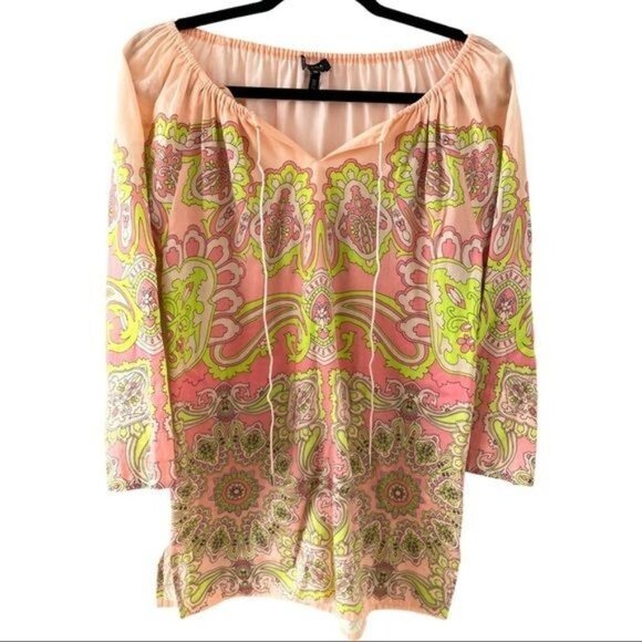 ESCADA Sport Paisley Boho Blouse Tunic Blush Pink Green Size 34 - US S